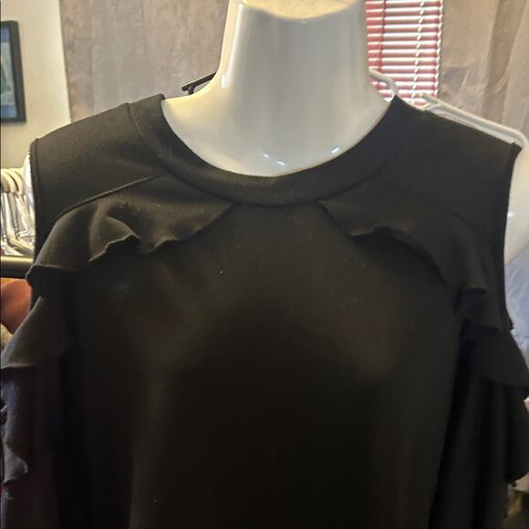 Ten Sixty Sherman Black Ruffle Cold Shoulder Top - Picture 3 of 6